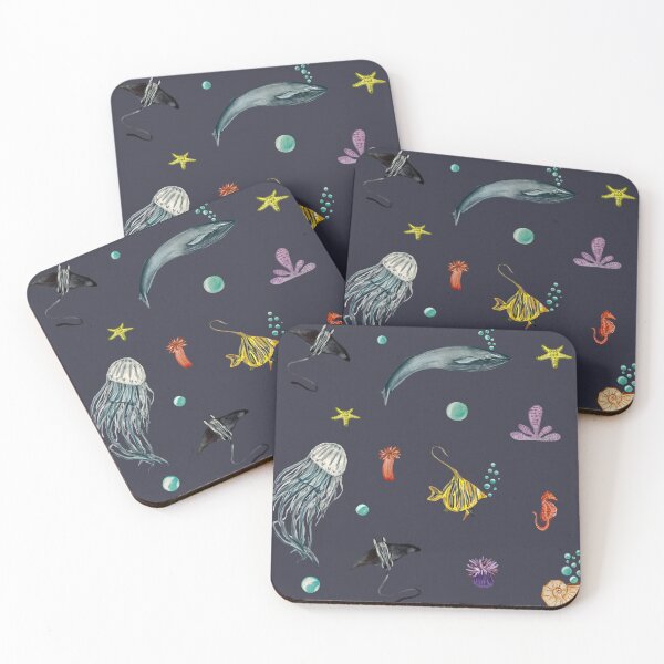 Item preview, Whale jellyfish fish coral sea pattern watercolort violet designed and sold by Yana Mustafina | Boho Soulful Designs.