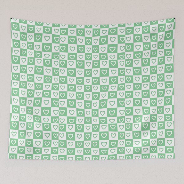 Item preview, Green White Hearts Checkered Pattern designed and sold by Patternawy.