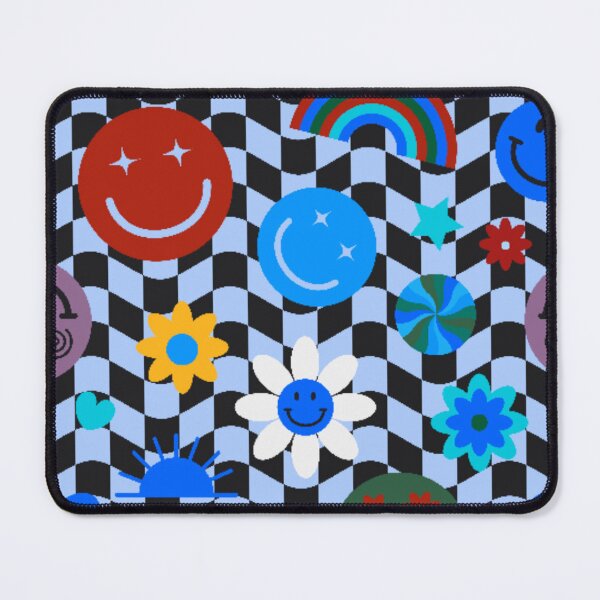 Item preview, Smiley Face Flower Blue Rainbow Checkered Pattern designed and sold by Patternawy.