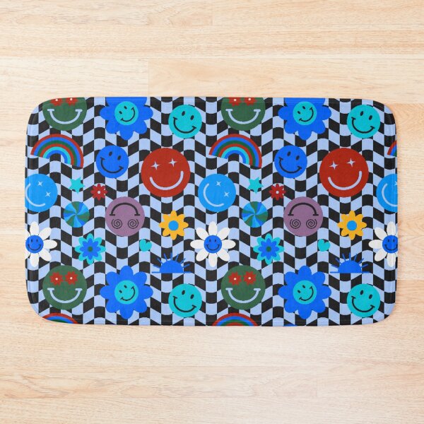 Item preview, Smiley Face Flower Blue Rainbow Checkered Pattern designed and sold by Patternawy.