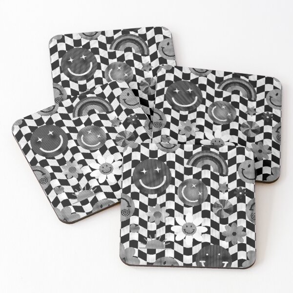 Item preview, Black White Smiley Face Flower Rainbow Checkered Pattern designed and sold by Patternawy.