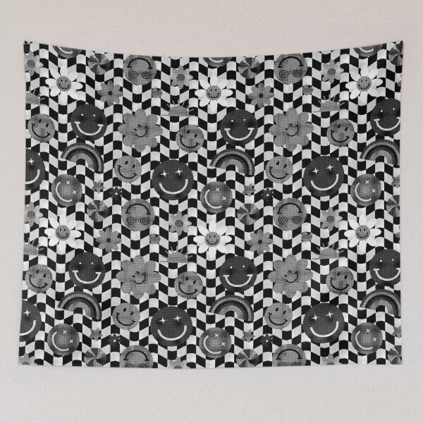 Item preview, Black White Smiley Face Flower Rainbow Checkered Pattern designed and sold by Patternawy.