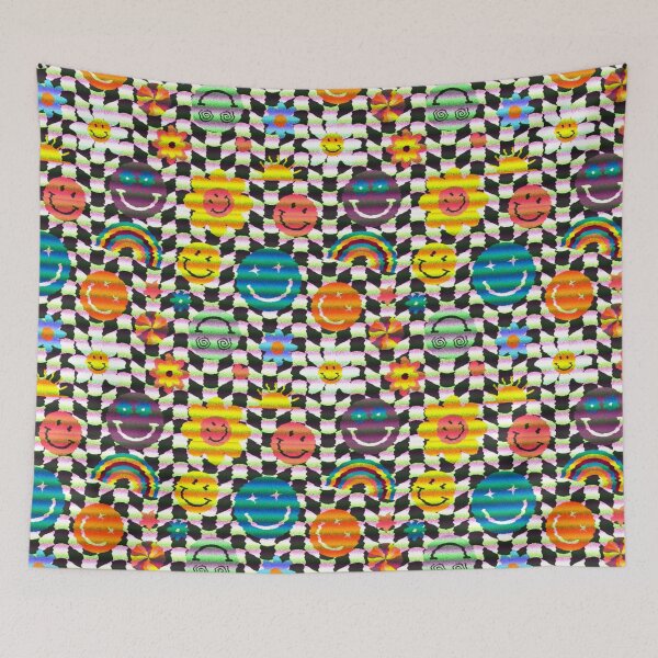 Item preview, Colorful Smiley Face Flower Rainbow Checkered Pattern designed and sold by Patternawy.