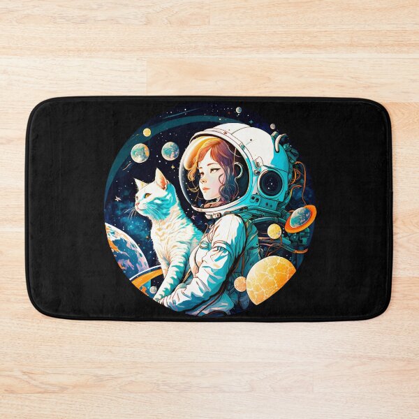 Item preview, Cat & Girl in Space Fantastic Retro 70s Cat Lovers designed and sold by SecretDicer.