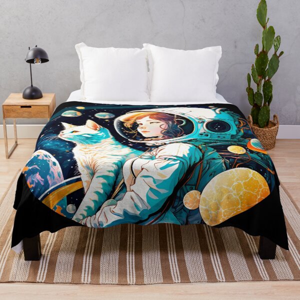 Item preview, Cat & Girl in Space Fantastic Retro 70s Cat Lovers designed and sold by SecretDicer.