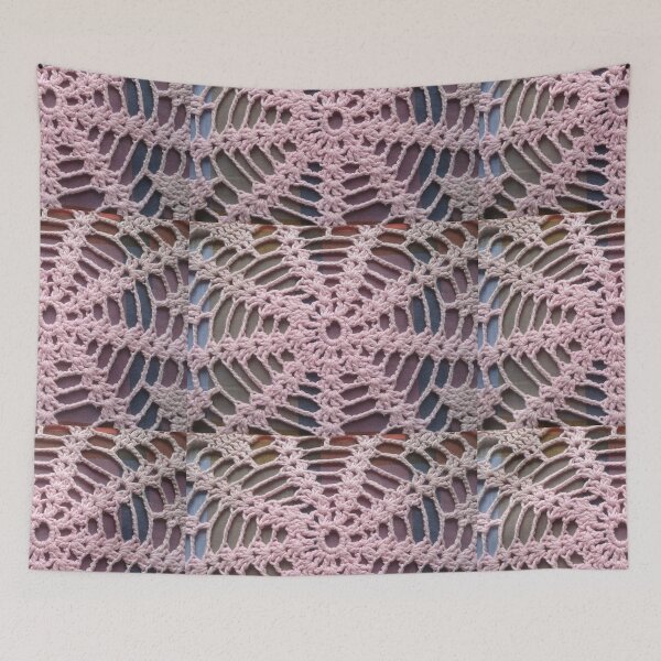 Item preview, Old handmade blanket pink crocheted // designed and sold by Lillrose.