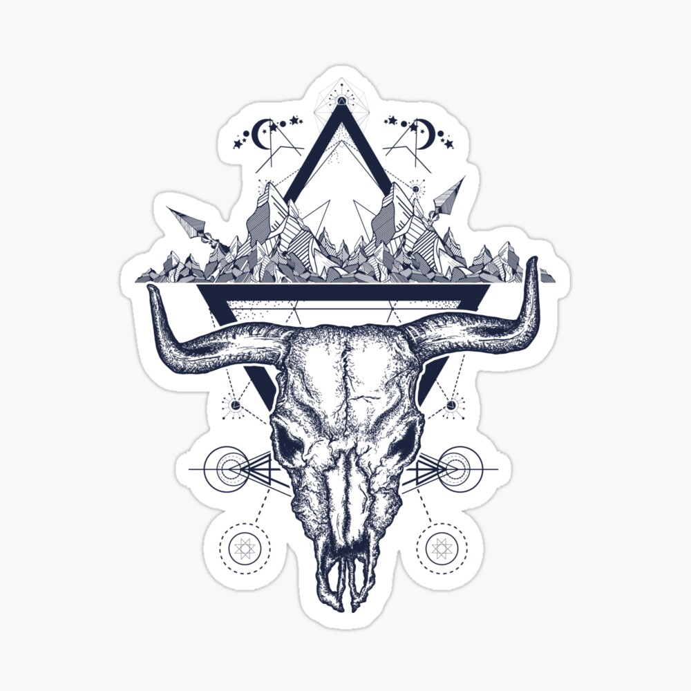 head bull tattoo illustration white' Sticker | Spreadshirt