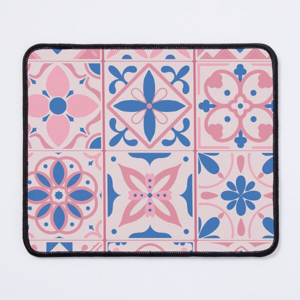 Item preview, Moroccan Mediterranean  Tiles Patterns, Floral Botanical Stars Illustration, Blue, Pink  designed and sold by Dazzline Designs.