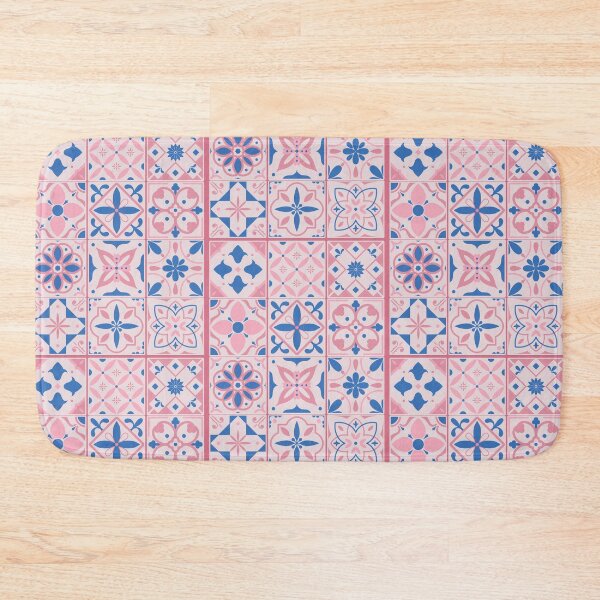 Item preview, Moroccan Mediterranean  Tiles Patterns, Floral Botanical Stars Illustration, Blue, Pink  designed and sold by Dazzline Designs.