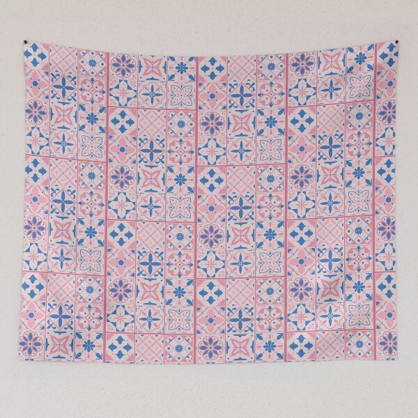 Item preview, Moroccan Mediterranean  Tiles Patterns, Floral Botanical Stars Illustration, Blue, Pink  designed and sold by Dazzline Designs.