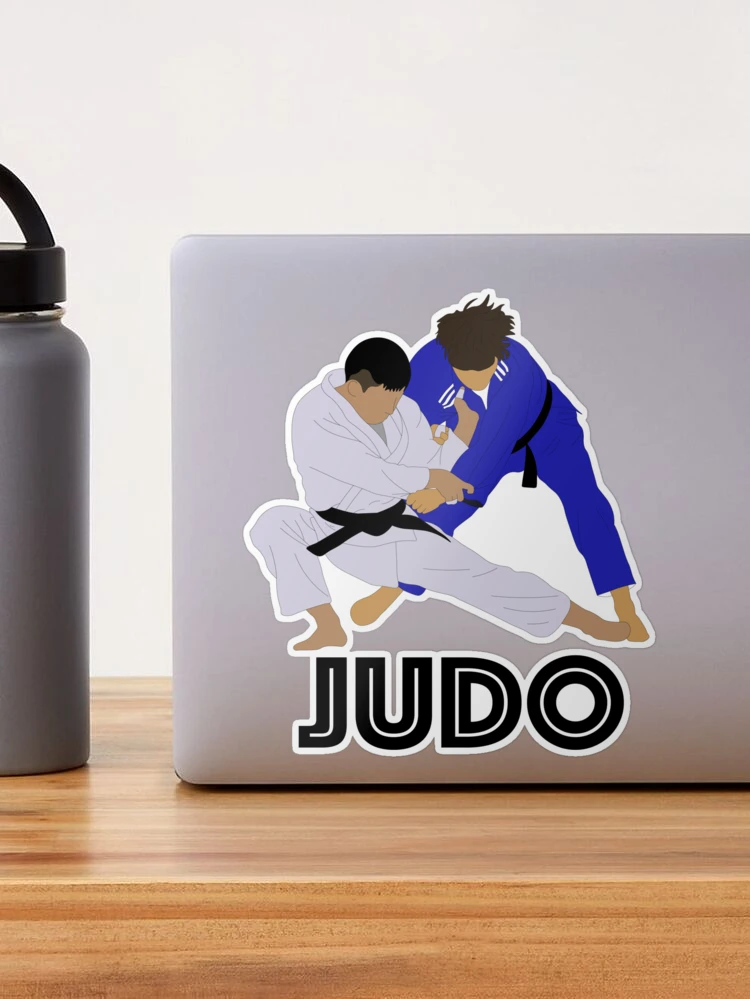 Sticker for Sale avec l'œuvre « Funny Judo Evolution, Judoka avec Judogi  bleu le cadeau parfait pour un amateur de judo » de l'artiste Click-Like
