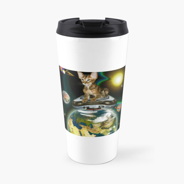 Cat in spaceship - landing approach to earth Travel Coffee Mug