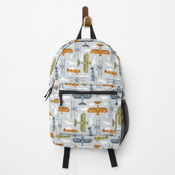 Item preview, Sky is the limit // bunny grey background hale navy bali blue split pea green and west side orange vintage airplanes in the clouds designed and sold by SelmaCardoso.