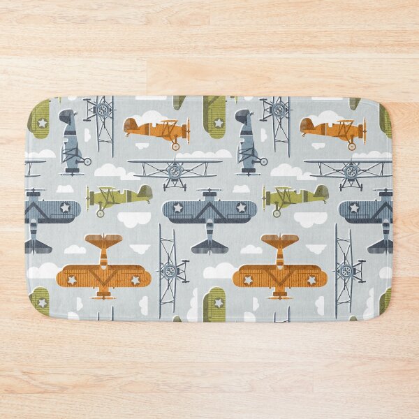 Item preview, Sky is the limit // bunny grey background hale navy bali blue split pea green and west side orange vintage airplanes in the clouds designed and sold by SelmaCardoso.