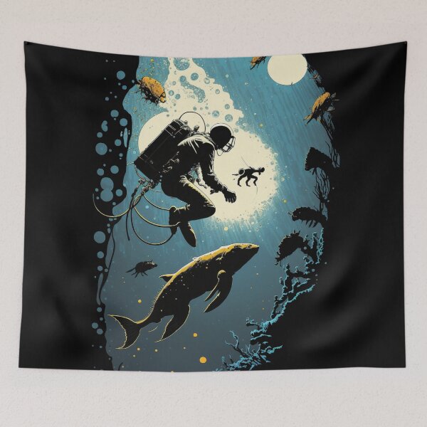 Item preview, Astronaut Diving in The Ocean-Exploring Fish designed and sold by FridPix.
