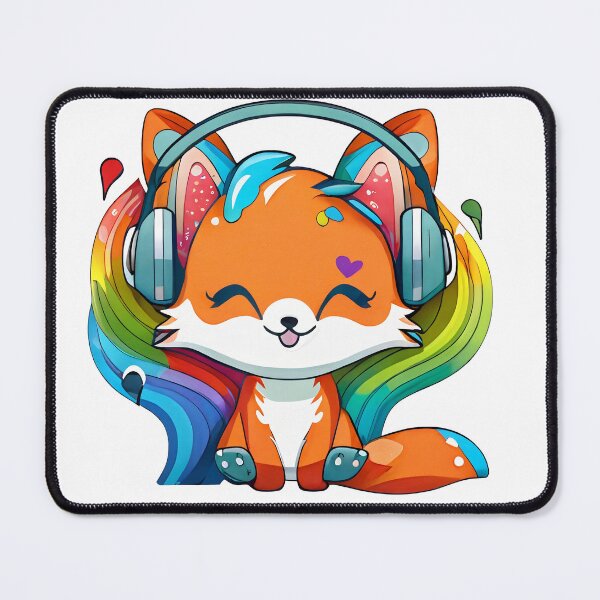 Item preview, Happy Colorful Fox wearing Headphones designed and sold by AnastasiosSt.