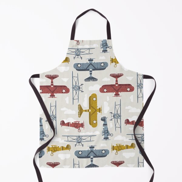 Item preview, Sky is the limit // beige background hale navy bali blue nugget yellow and apple blossom red vintage airplanes in the clouds designed and sold by SelmaCardoso.