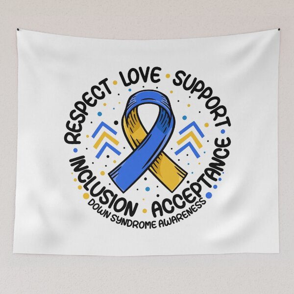 Item preview, Down Syndrome Blue and Yellow Ribbon Respect Love Support Down Syndrome Awareness designed and sold by Go-Fun.