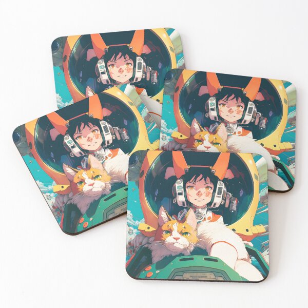 Item preview, Girl & Cat on Spaceship in Space Retro Fantastic Japanese Anime  designed and sold by AIWanderer.