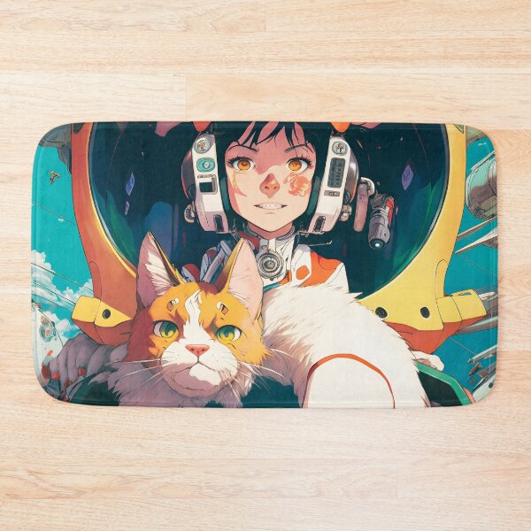 Item preview, Girl & Cat on Spaceship in Space Retro Fantastic Japanese Anime  designed and sold by AIWanderer.