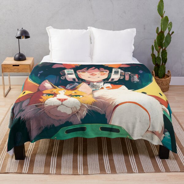 Item preview, Girl & Cat on Spaceship in Space Retro Fantastic Japanese Anime  designed and sold by AIWanderer.