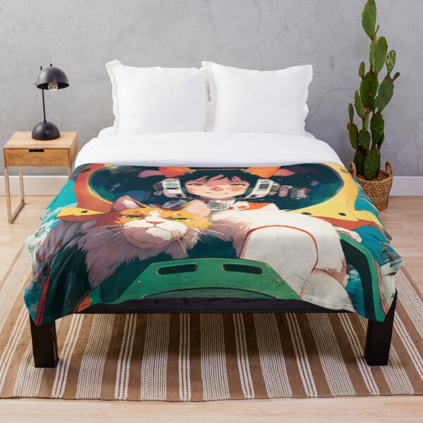 Item preview, Girl & Cat on Spaceship in Space Retro Fantastic Japanese Anime  designed and sold by AIWanderer.