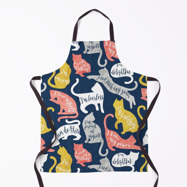 Item preview, Be like a cat // midnight blue background white coral yellow and gray cat silhouettes with affirmations designed and sold by SelmaCardoso.