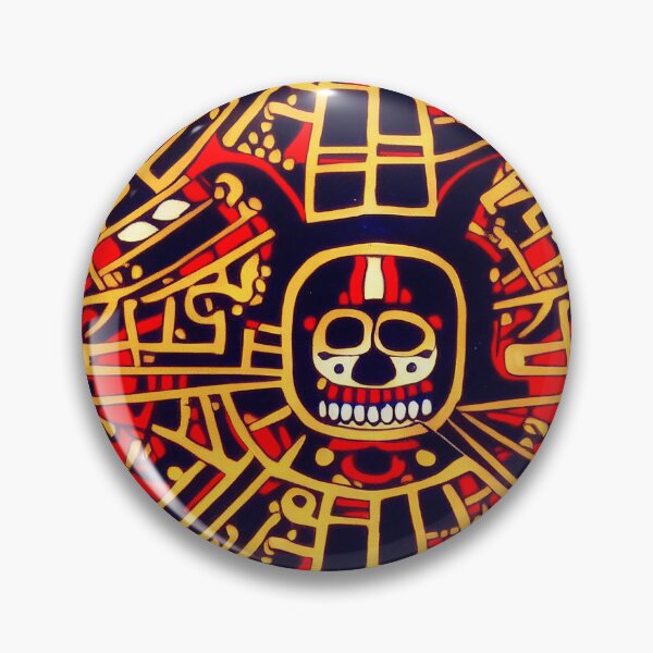 Item preview, Lady Of Death Mictēcacihuātl - Aztec / Mexica Style Design in Yellow and Red on Black  designed and sold by Fine Prints.