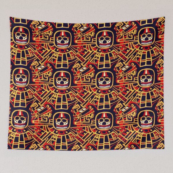 Item preview, Lady Of Death Mictēcacihuātl - Aztec / Mexica Style Design in Yellow and Red on Black  designed and sold by Fine Prints.