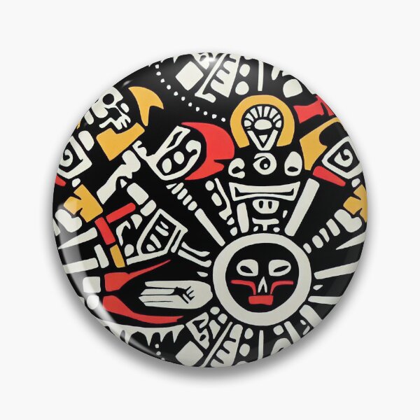 Item preview, Face of Lady Of Death Mictēcacihuātl - Aztec / Mexica Style Design in Yellow and Red on Black  designed and sold by Fine Prints.