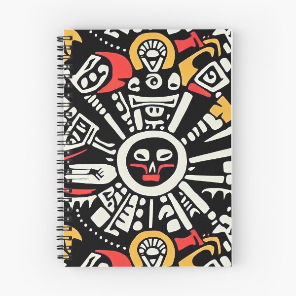 Item preview, Face of Lady Of Death Mictēcacihuātl - Aztec / Mexica Style Design in Yellow and Red on Black  designed and sold by Fine Prints.