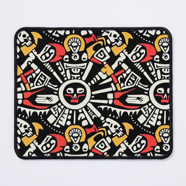 Item preview, Face of Lady Of Death Mictēcacihuātl - Aztec / Mexica Style Design in Yellow and Red on Black designed and sold by Fine Prints.