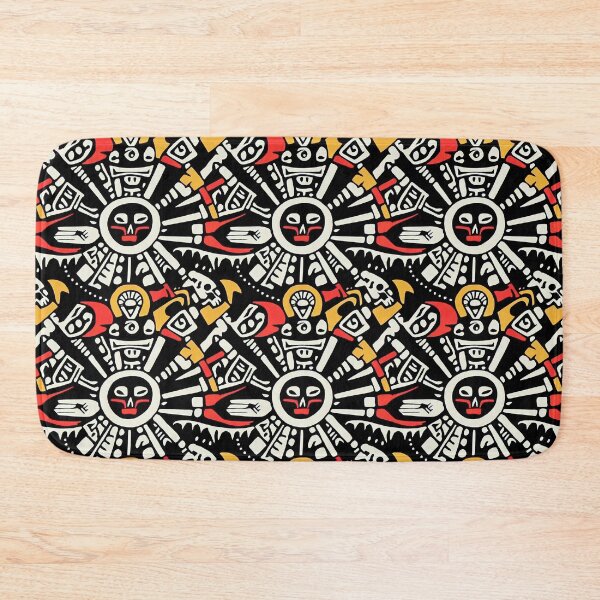 Item preview, Face of Lady Of Death Mictēcacihuātl - Aztec / Mexica Style Design in Yellow and Red on Black  designed and sold by Fine Prints.