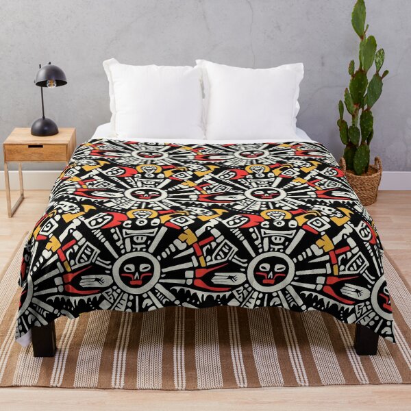 Item preview, Face of Lady Of Death Mictēcacihuātl - Aztec / Mexica Style Design in Yellow and Red on Black  designed and sold by Fine Prints.