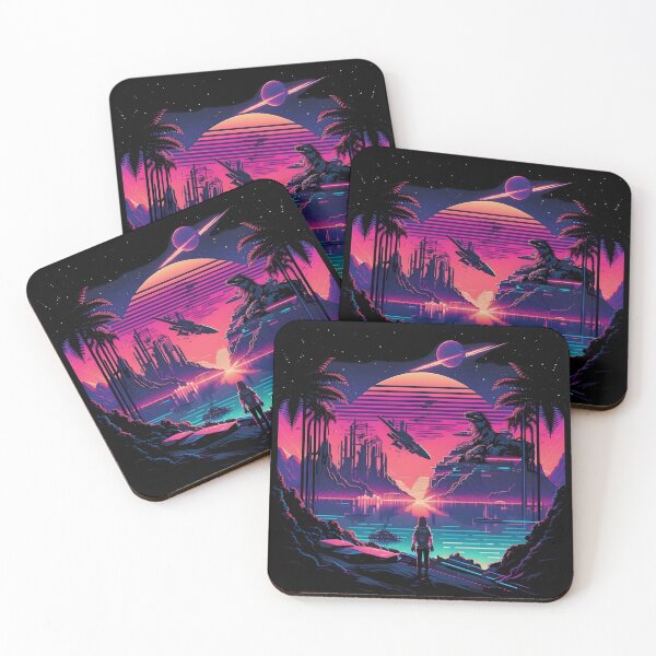 Item preview, Synthwave cyberpunk woman looking at the sunset with mystery creature designed and sold by SJG-digital.