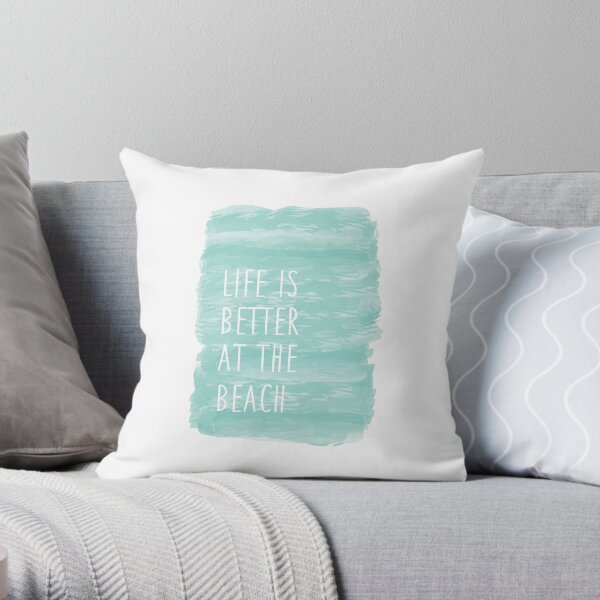 life is better at the beach, blue, watercolor Throw Pillow