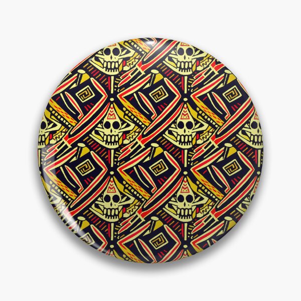 Item preview, Face of Lady Of Death Mictēcacihuātl - Aztec / Mexica Skull Design in Yellow and Red on Black  designed and sold by Fine Prints.