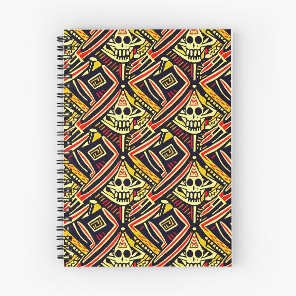 Item preview, Face of Lady Of Death Mictēcacihuātl - Aztec / Mexica Skull Design in Yellow and Red on Black  designed and sold by Fine Prints.