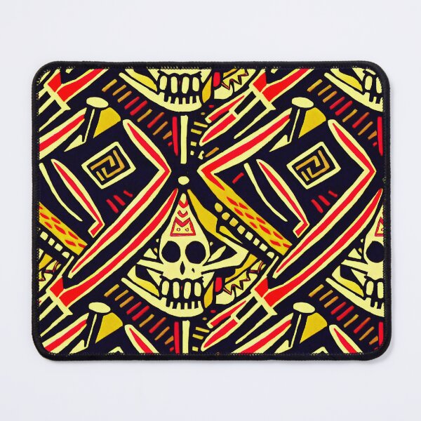 Item preview, Face of Lady Of Death Mictēcacihuātl - Aztec / Mexica Skull Design in Yellow and Red on Black  designed and sold by Fine Prints.