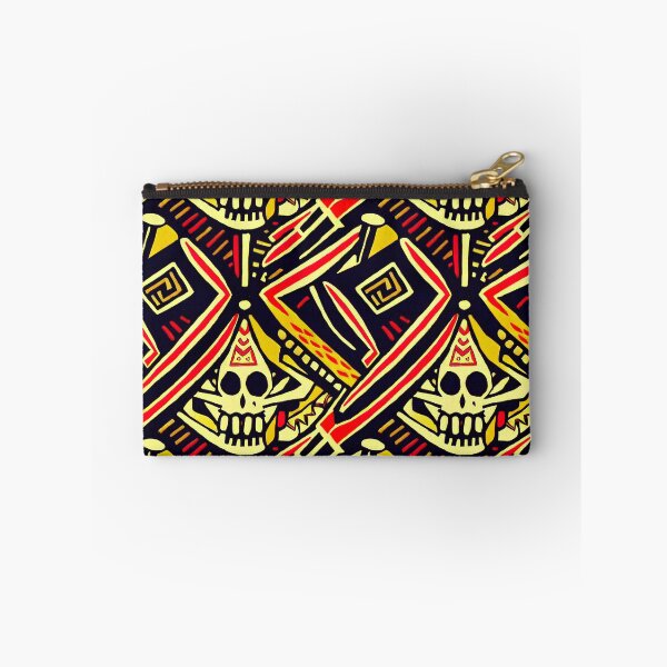 Item preview, Face of Lady Of Death Mictēcacihuātl - Aztec / Mexica Skull Design in Yellow and Red on Black  designed and sold by Fine Prints.