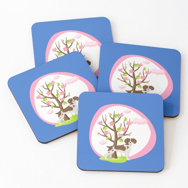 Item preview, Britanny Spaniel Dog with Spring Blossom Tree designed and sold by SeasonalDogs.