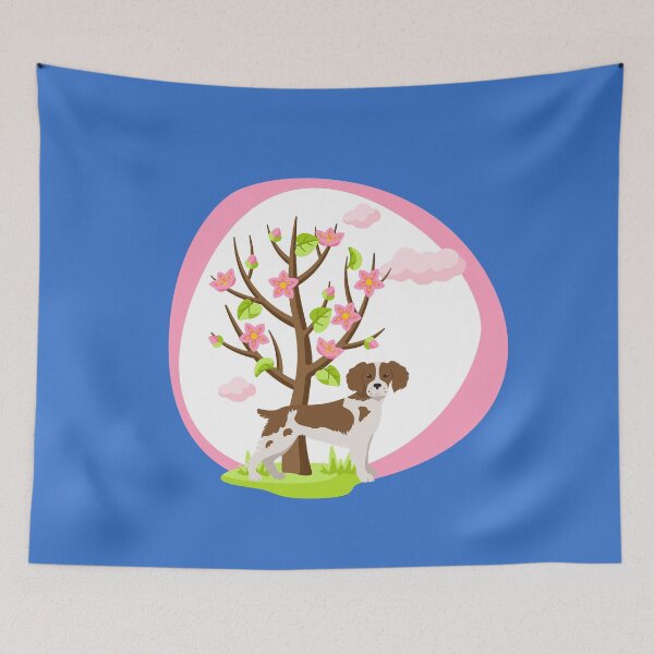 Item preview, Britanny Spaniel Dog with Spring Blossom Tree designed and sold by SeasonalDogs.