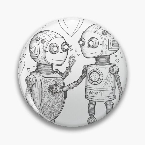 Item preview, Cute Robot android couple love pencil drawn black and white designed and sold by PixelPizzazz.