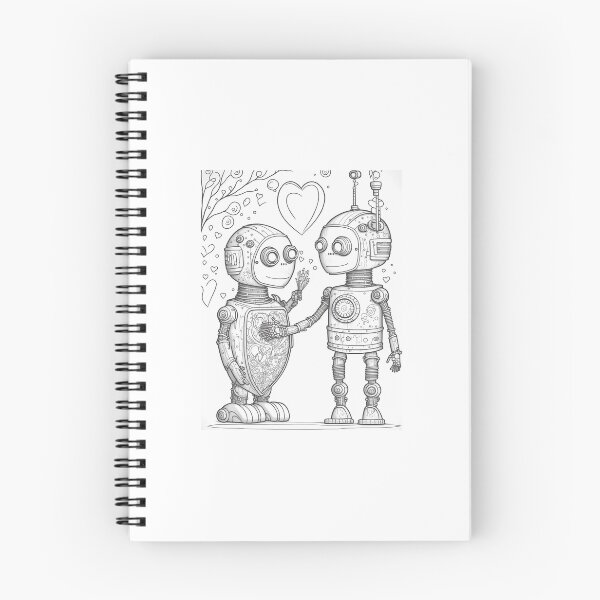 Item preview, Cute Robot android couple love pencil drawn black and white designed and sold by PixelPizzazz.