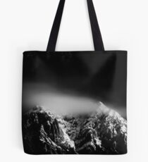 Black and white long exposure of clouds above mountain Tote Bag