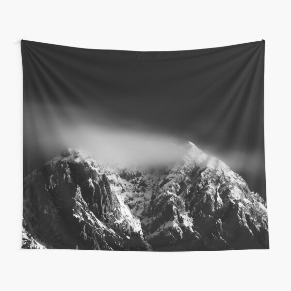 Black and white long exposure of clouds above mountain Tapestry