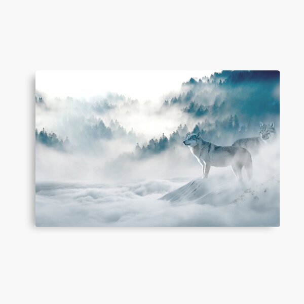 Wolves in the fog Metal Print