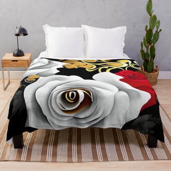 Aperçu de l'œuvre Roses blanches et rouges avec du noir et de l'or créée et vendue par FGCART.