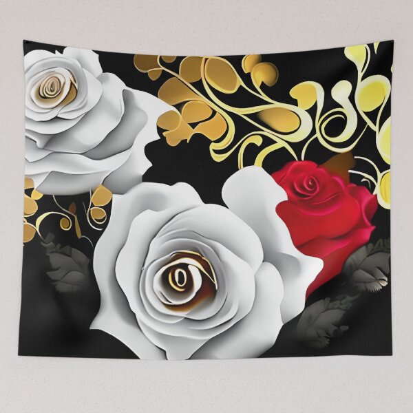 Aperçu de l'œuvre Roses blanches et rouges avec du noir et de l'or créée et vendue par FGCART.