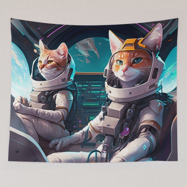 Item preview, Cute Cats on Spaceship in Space Retro Fantastic Japanese Anime  designed and sold by AIWanderer.